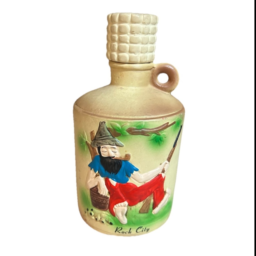 Vintage Rock City Souvenir Moonshine Jug with Corn Cob stopper Georgia Ceramic